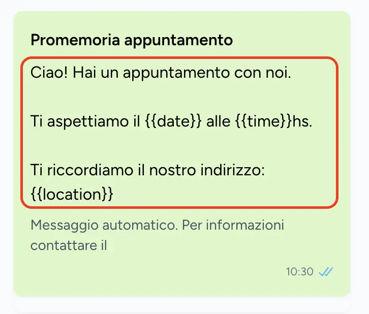 Esempio di corpo del messaggio