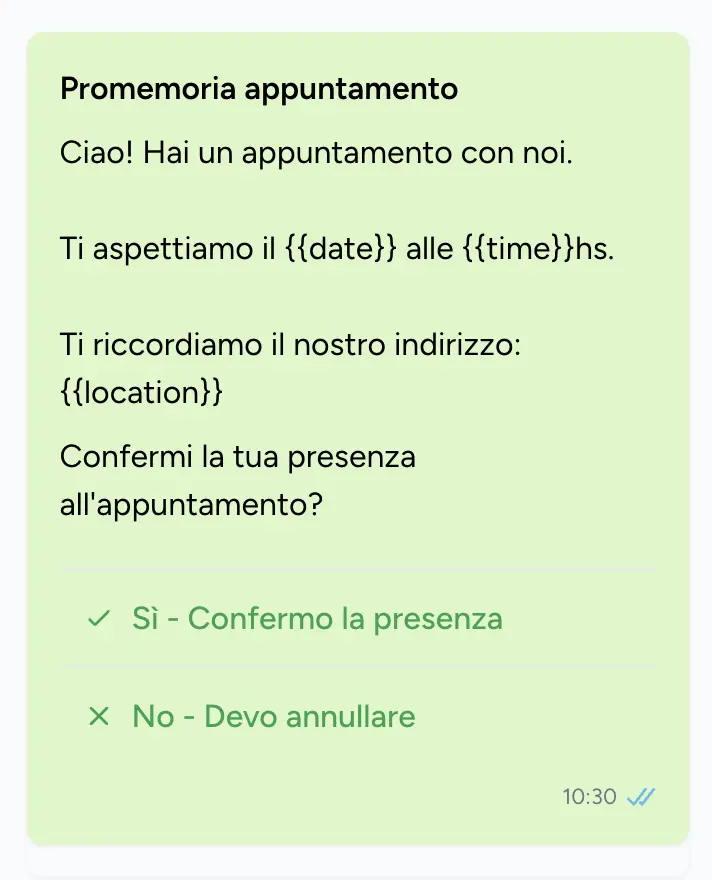 Esempio di messaggio per confermare presenza
