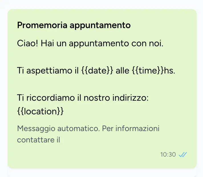 Esempio di messaggio di promemoria personalizzato