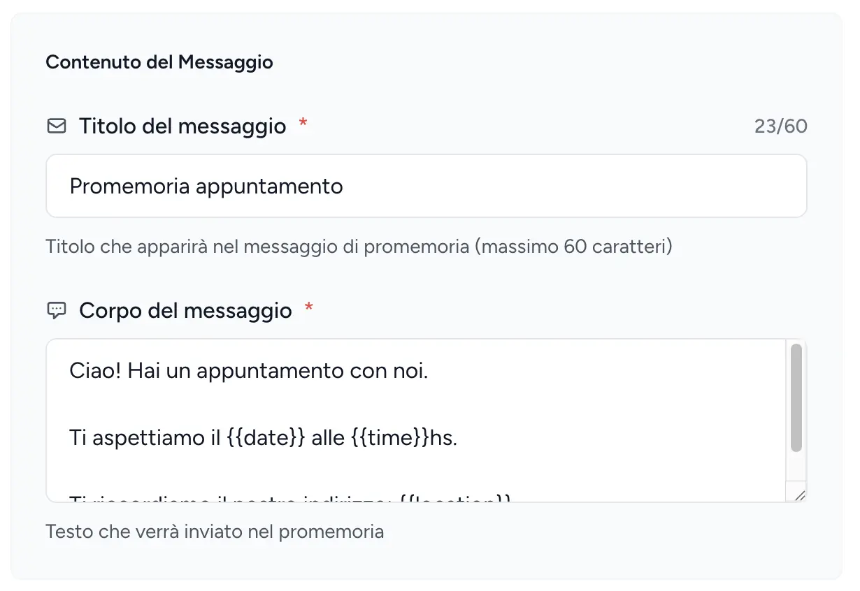 Esempio di titolo del messaggio