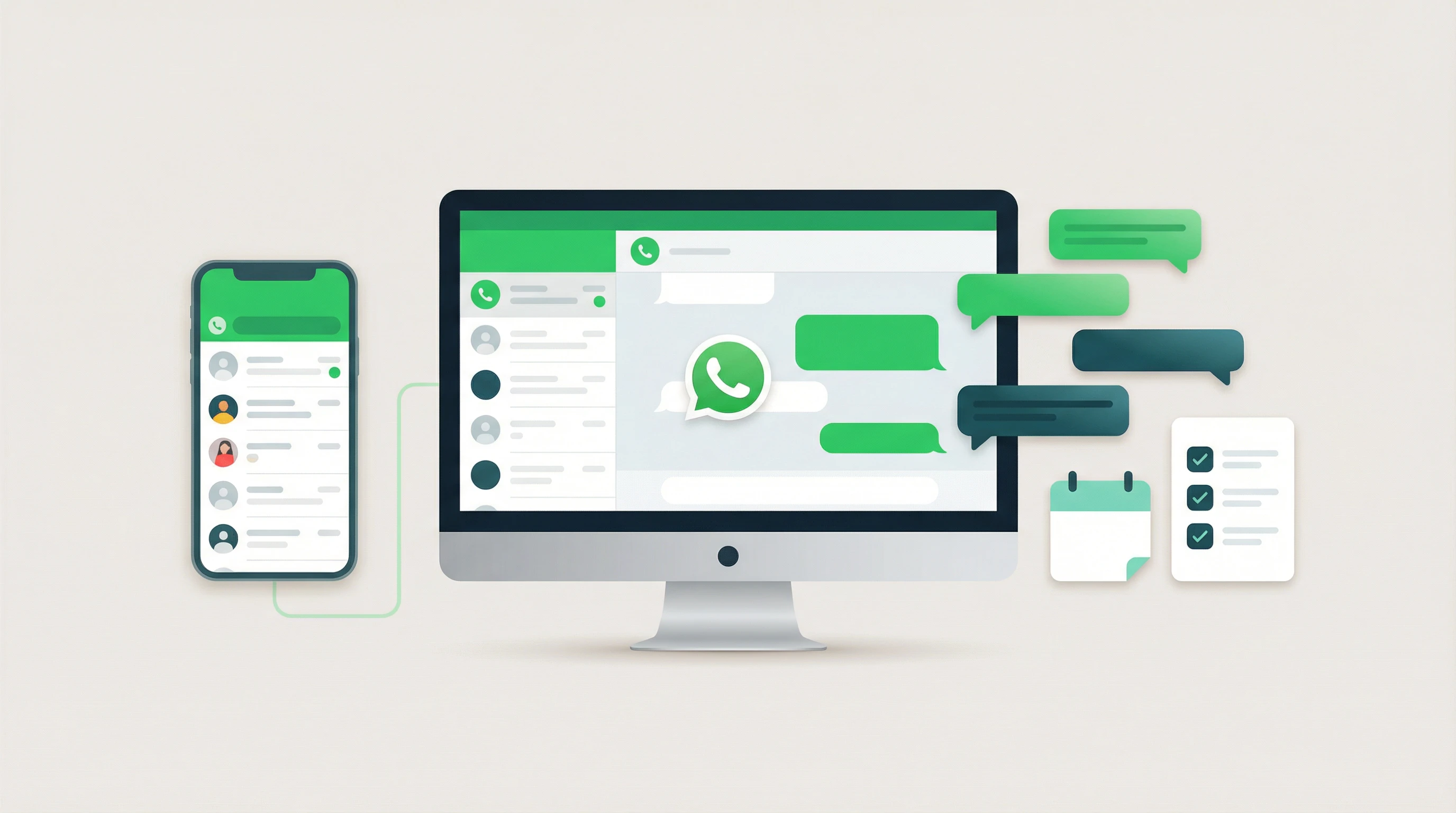 WhatsApp Business su desktop con chat, telefono e strumenti di lavoro