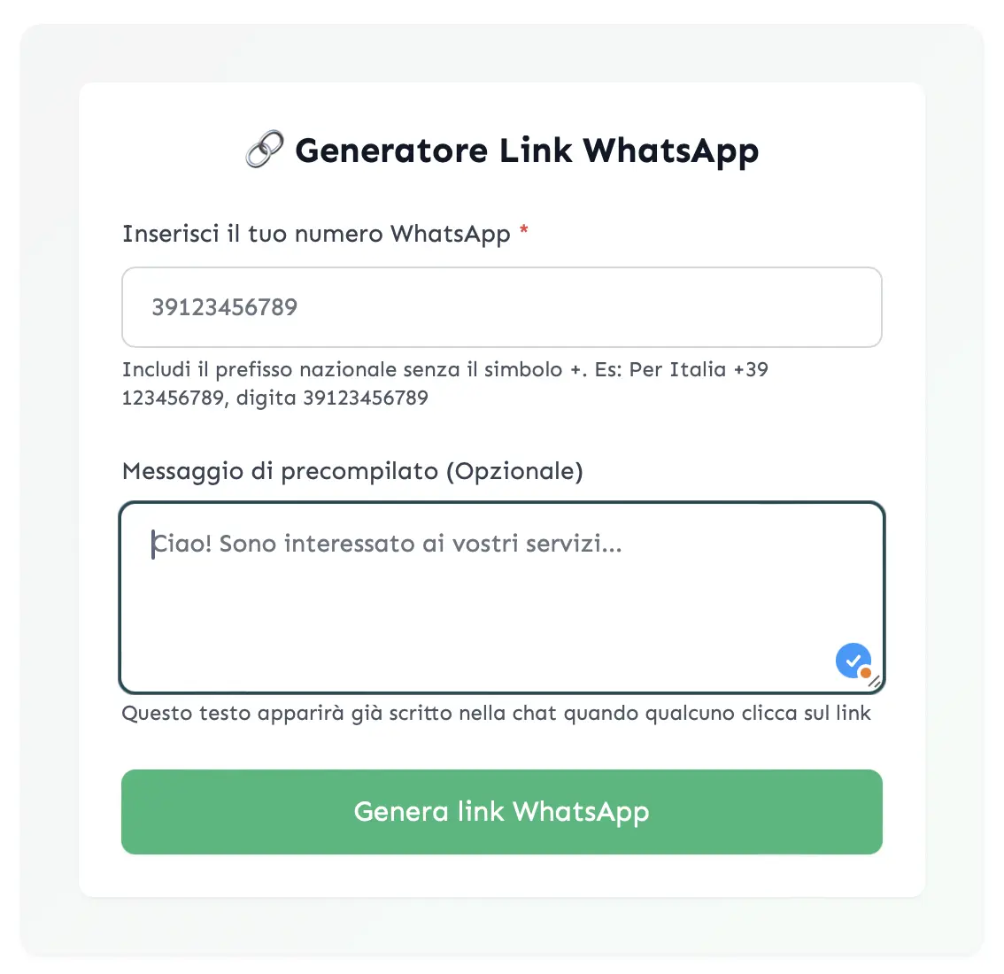 Generatore Link WhatsApp RicordamiApp