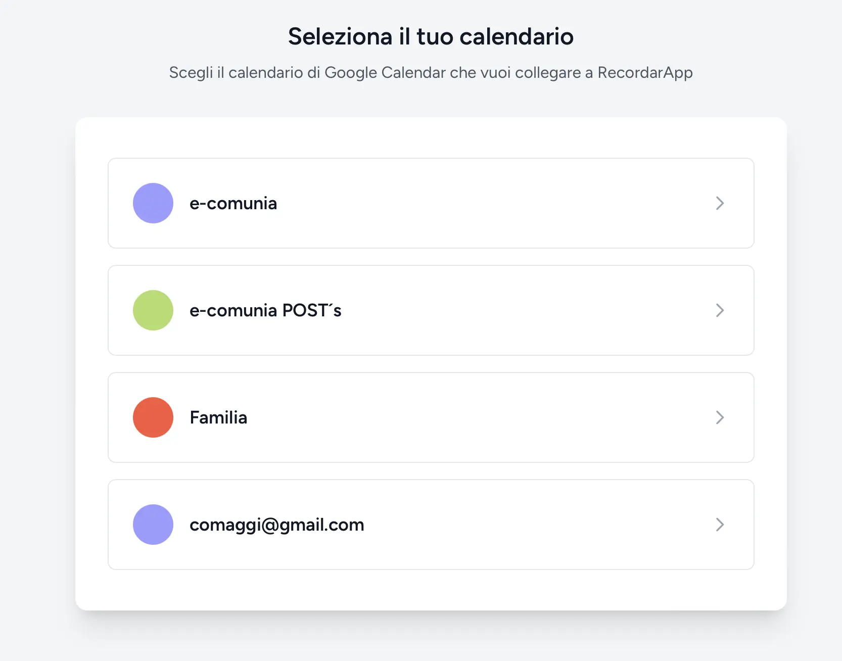 Seleziona il calendario